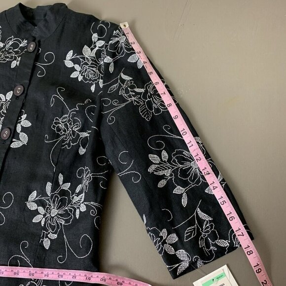 JM Collection Womens Linen Jacket 8 Petite NEW Black Floral Embroidered Shacket - Picture 14 of 15